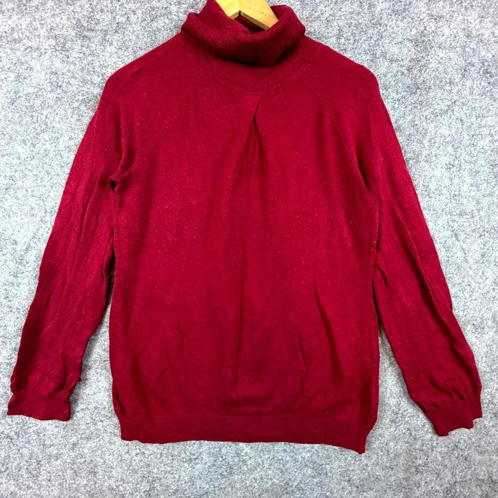Amber Sun Sweater Womens Medium Red Winter Turtleneck Retro Pleated Cozy